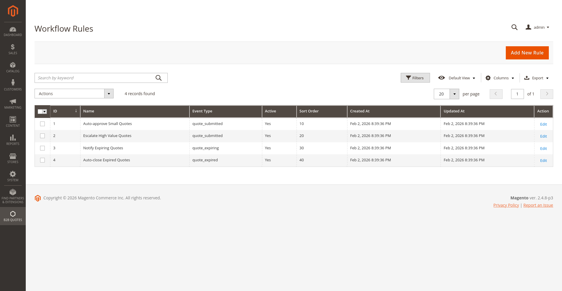 B2B quote workflow rule editor