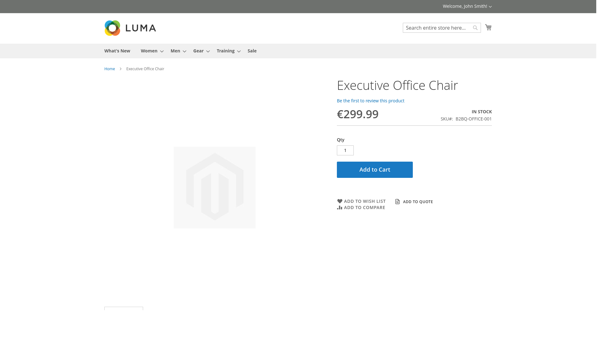 Add to Quote action on a product page