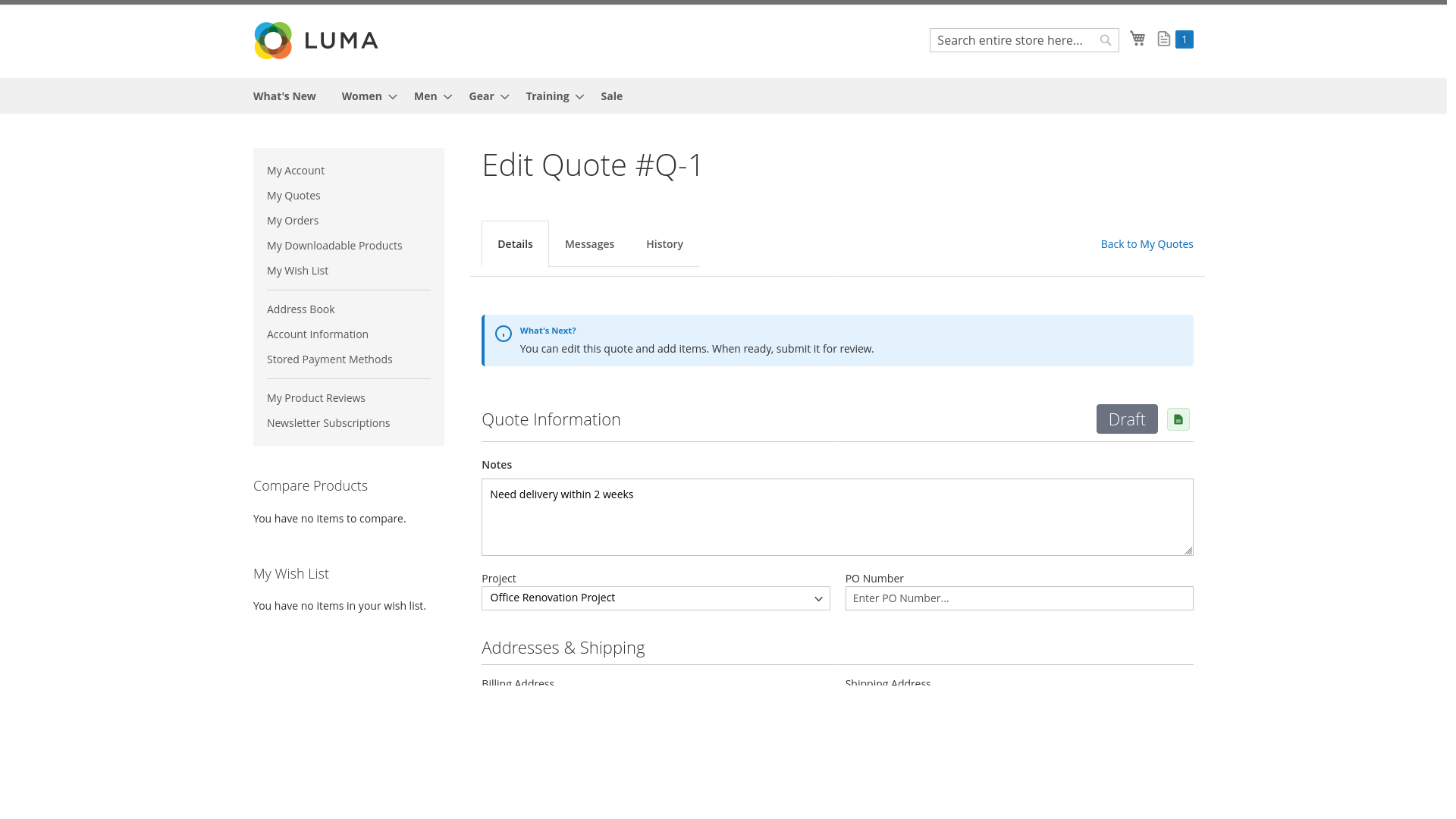 Customer quote editor with products and pricing