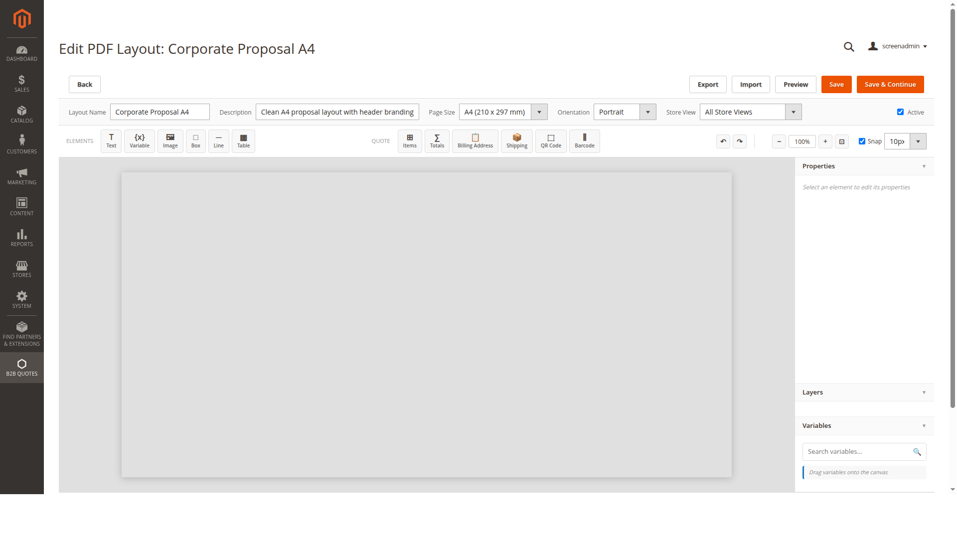 B2B Quote PDF Designer layout editor