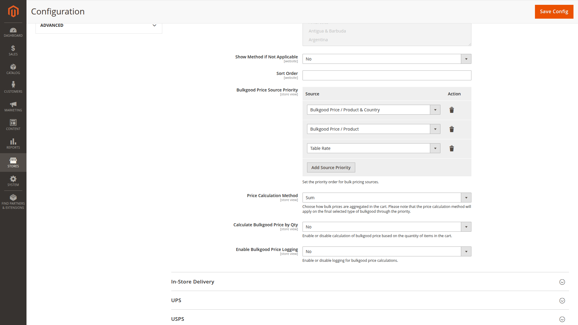 Bulkgood source priority and price calculation settings