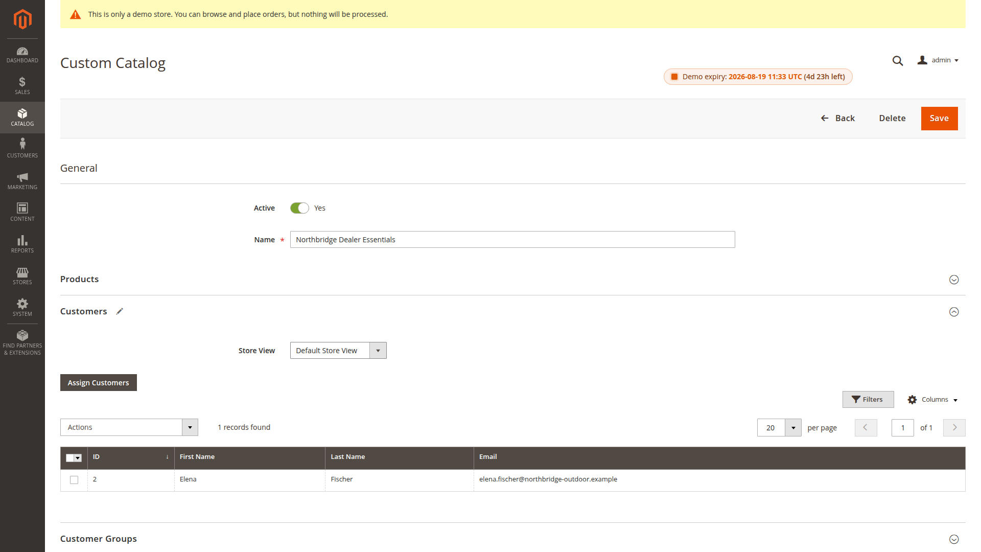 Customer assignment for the selected store view