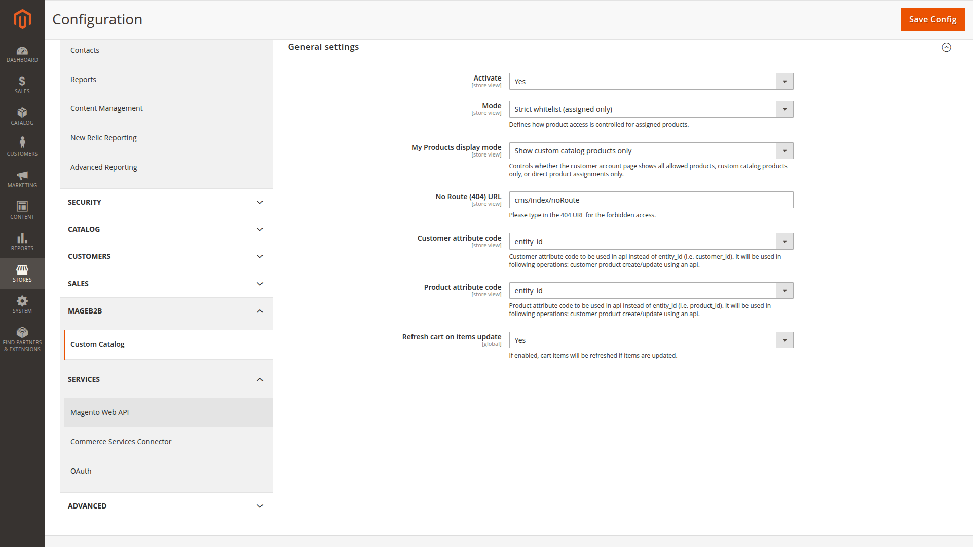 Custom Catalog general settings