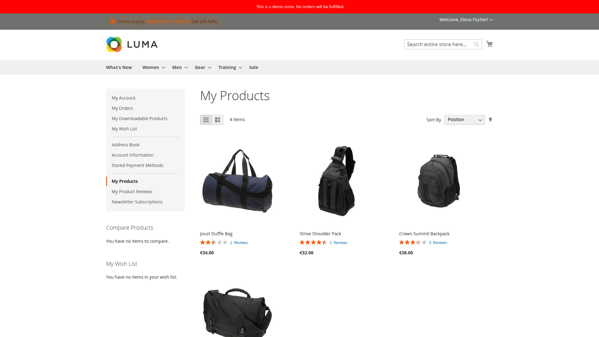 Assigned catalog products in the customer account