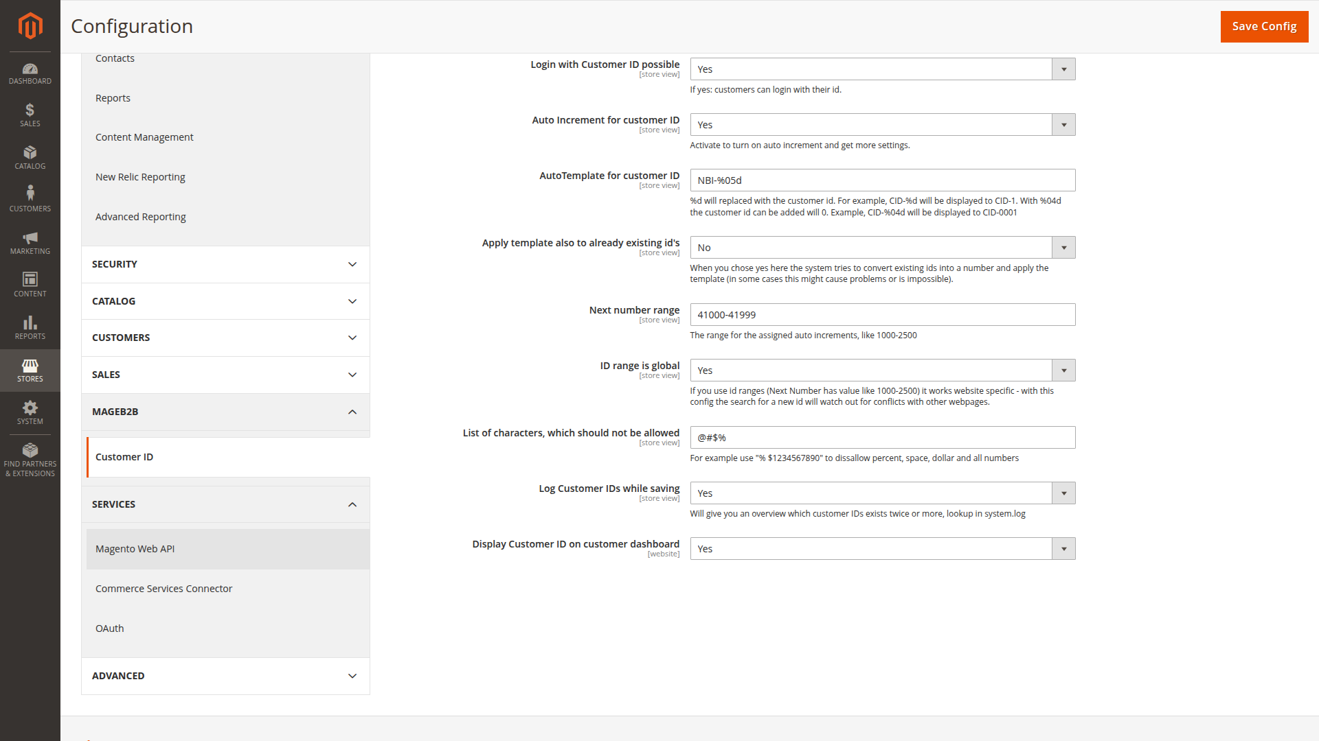 Customer ID settings in Magento Admin