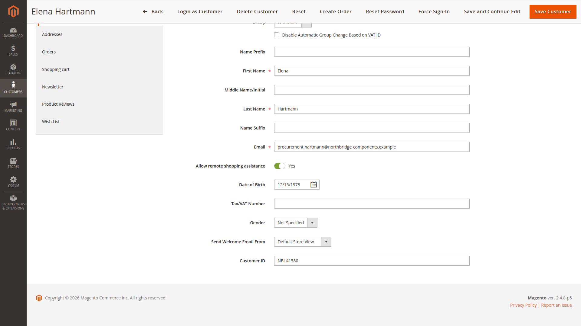 Customer ID on a Magento customer account
