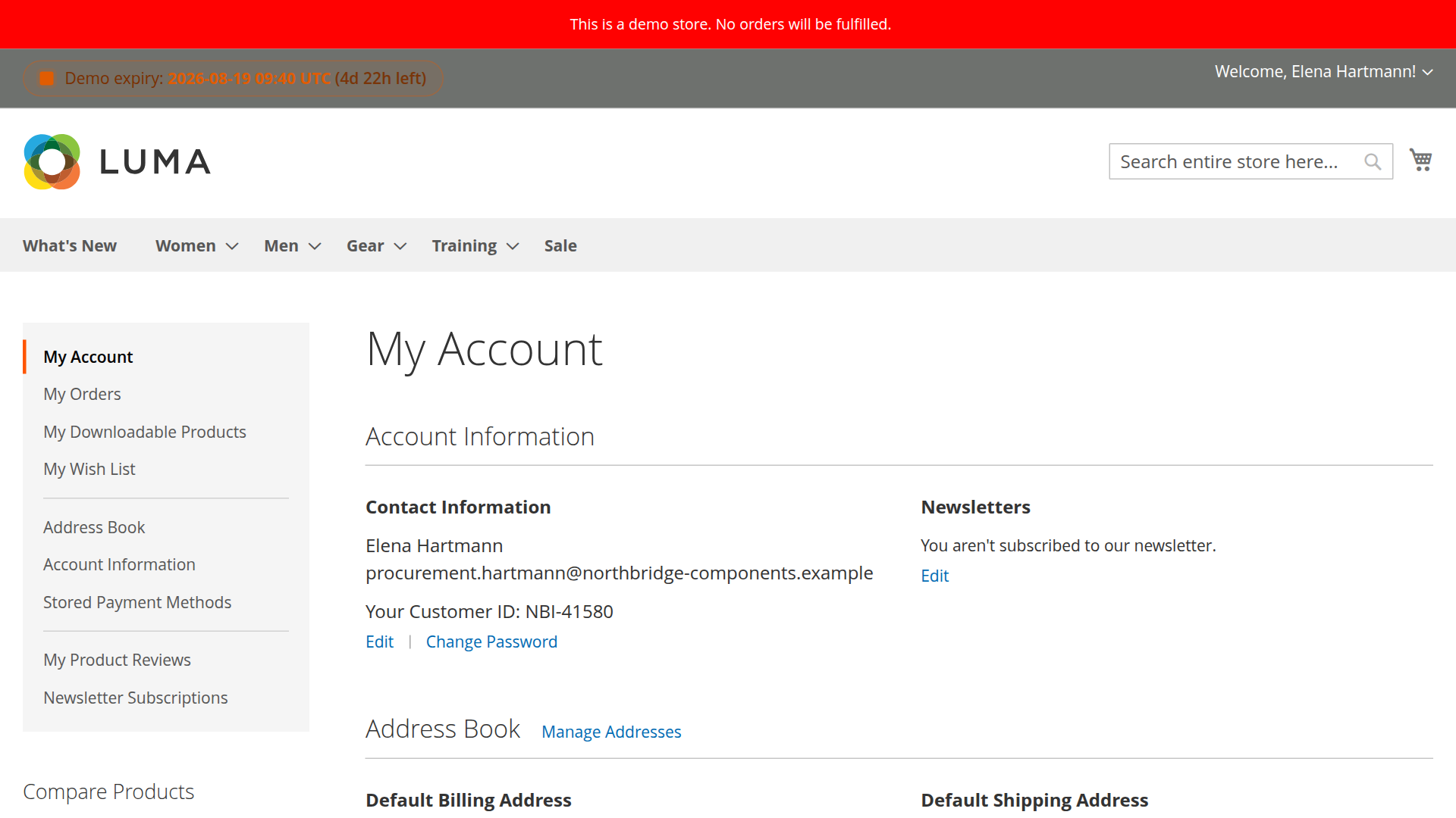 Customer ID on the customer account dashboard