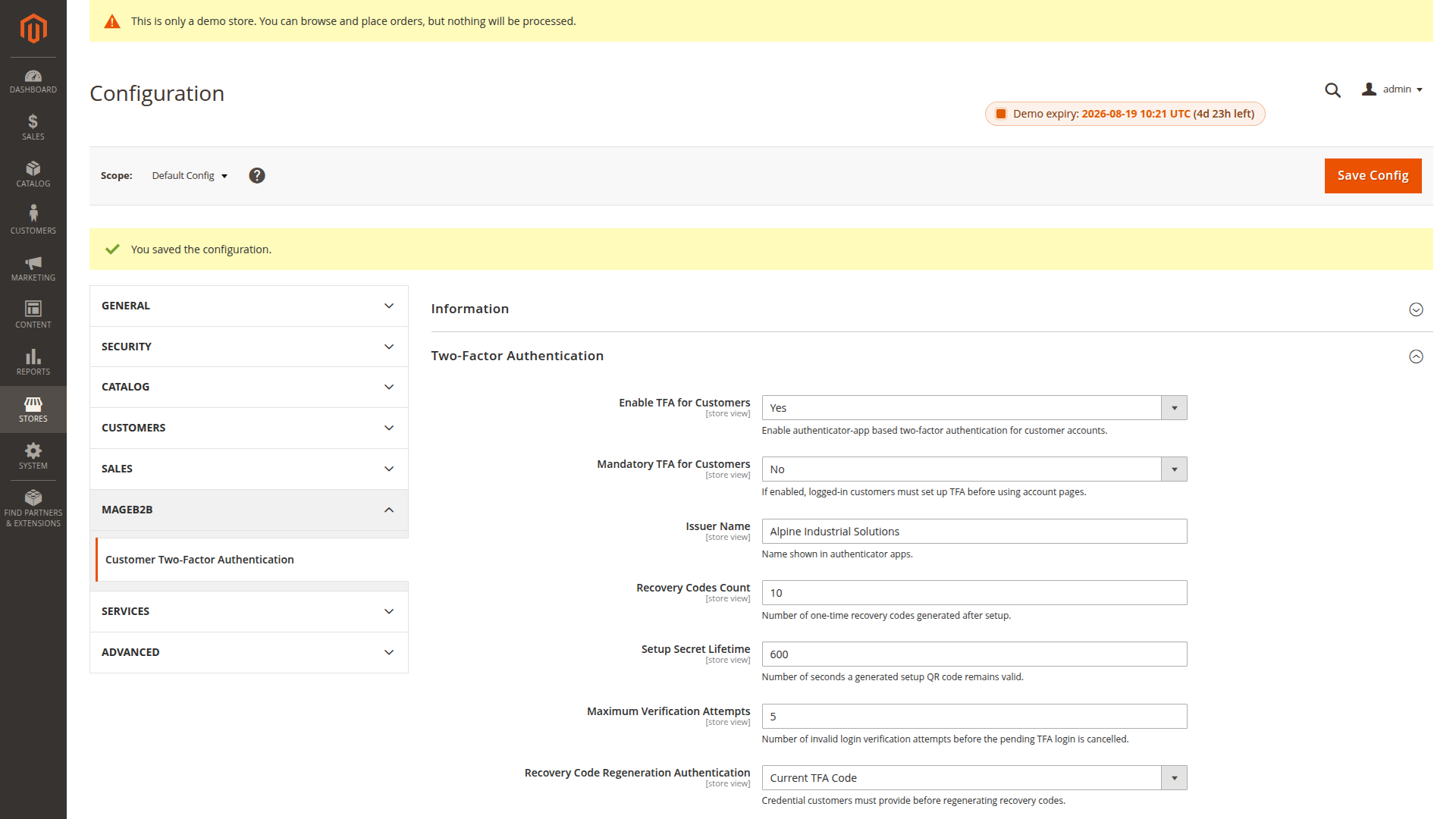Customer TFA settings in Magento Admin