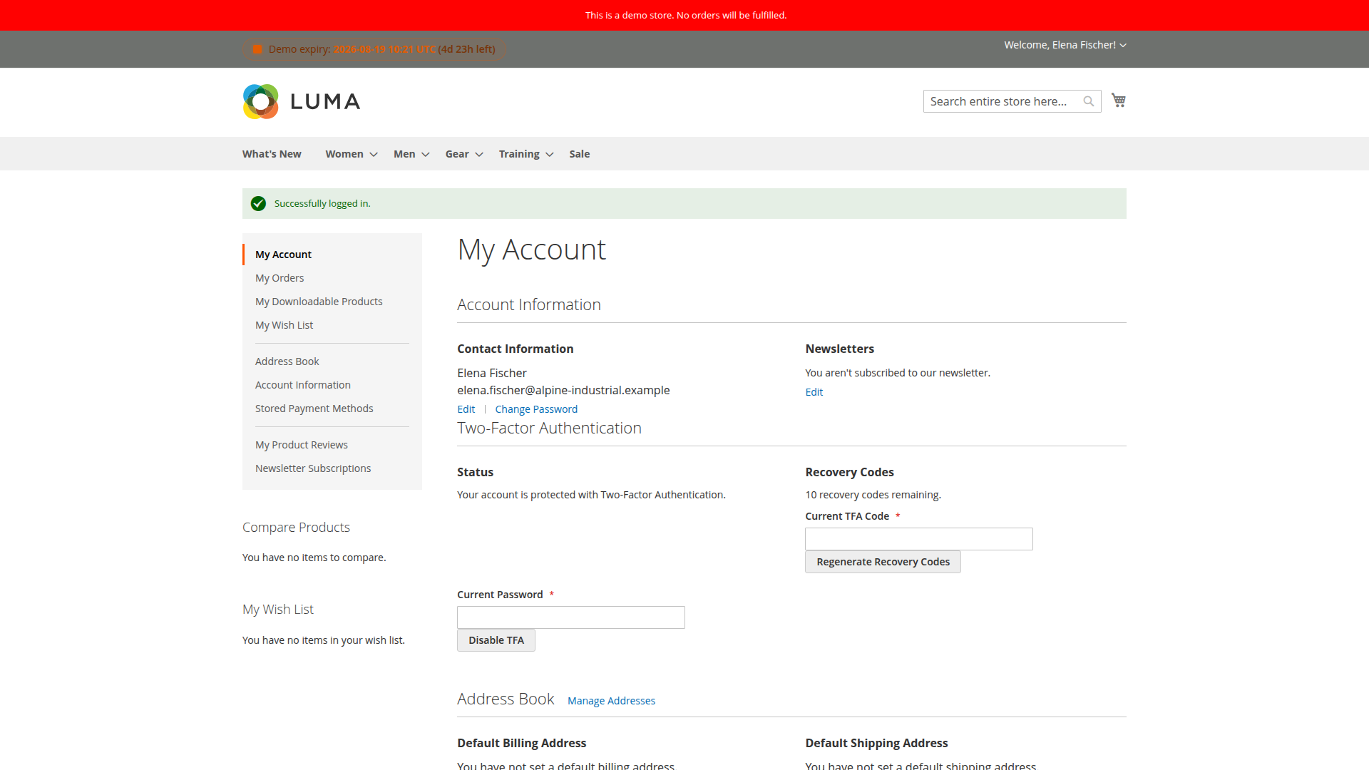 Manage TFA and recovery codes from the customer account