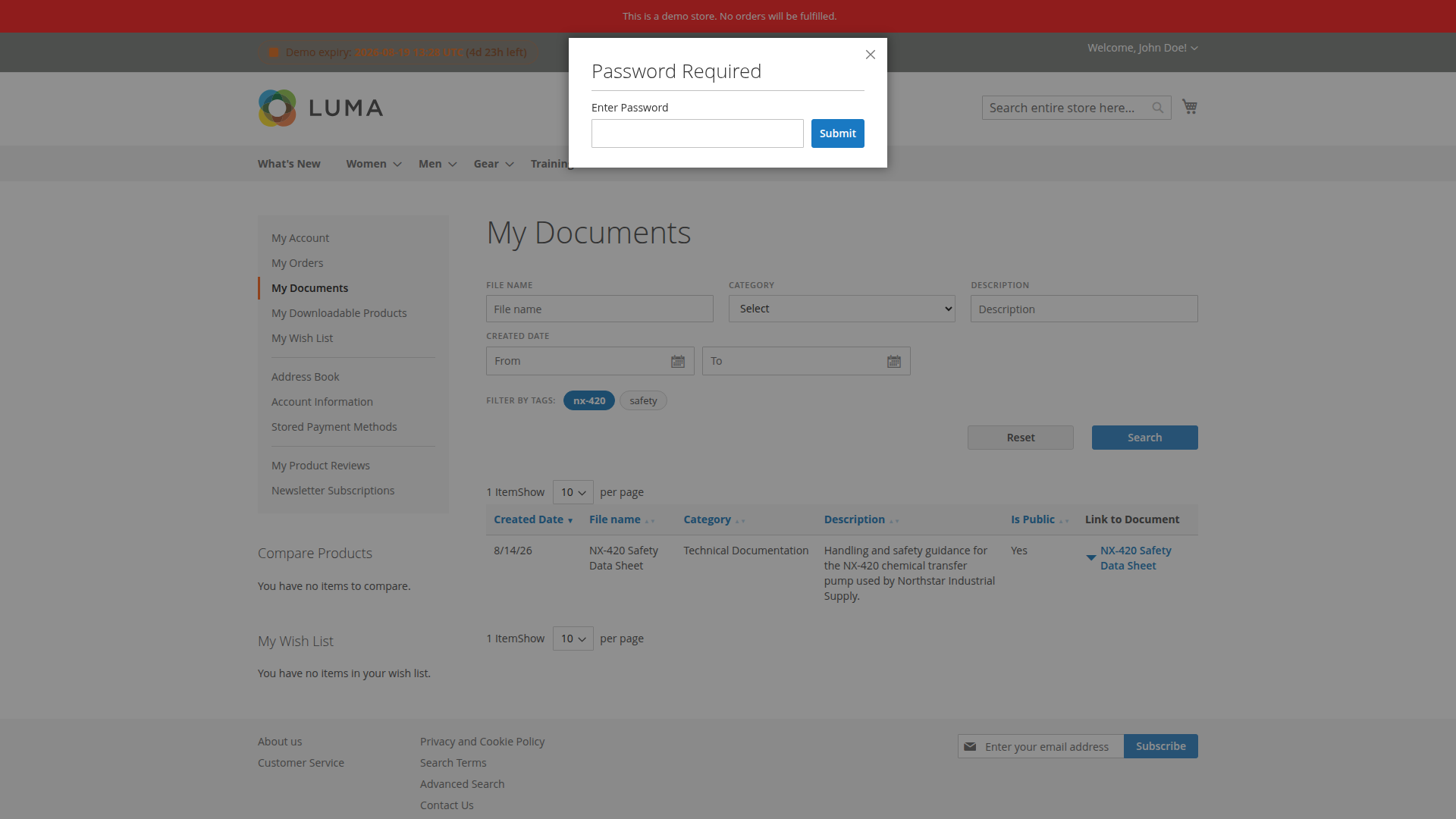 Password prompt shown before a protected document download