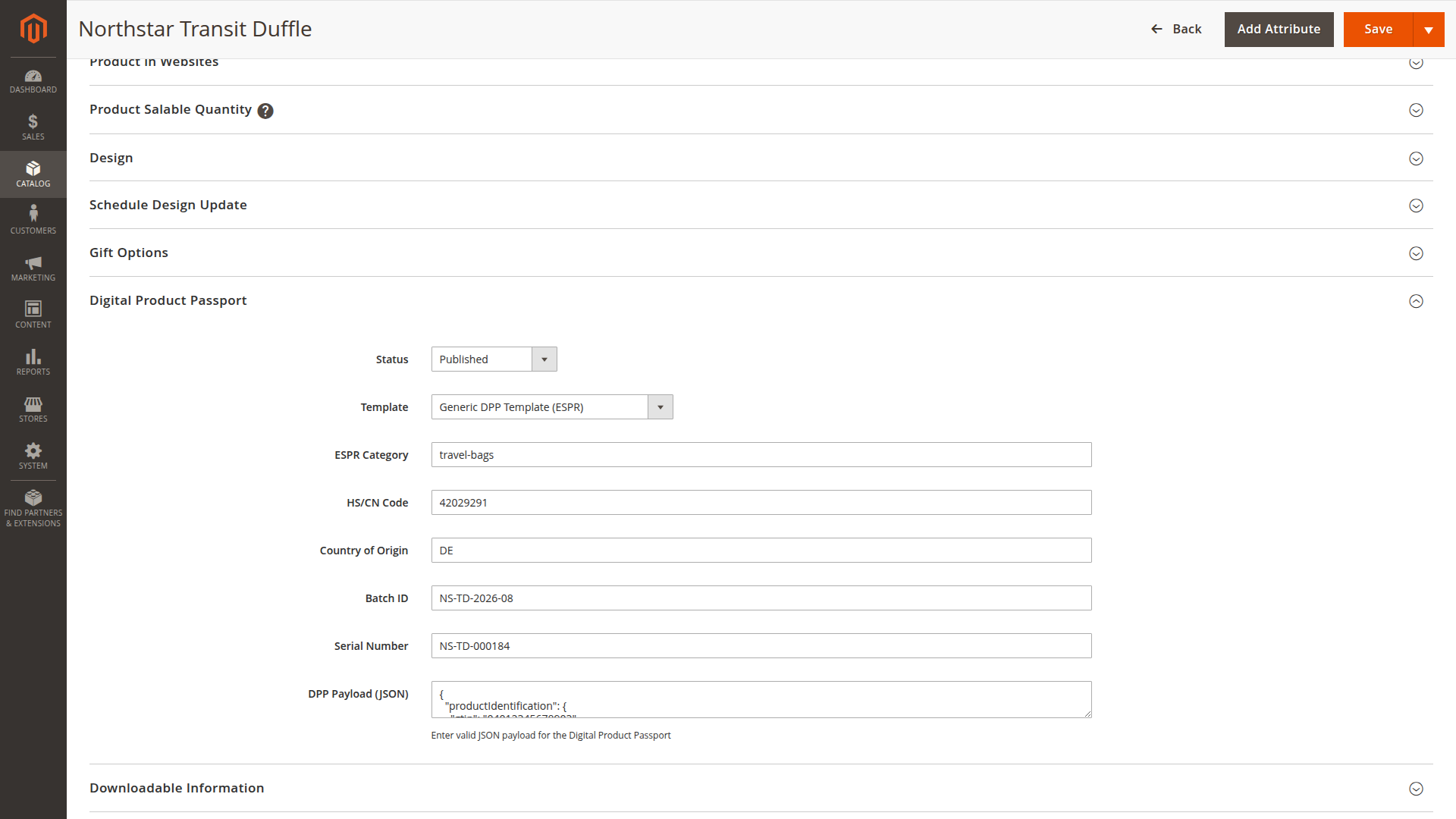 Published passport data for the Northstar Transit Duffle