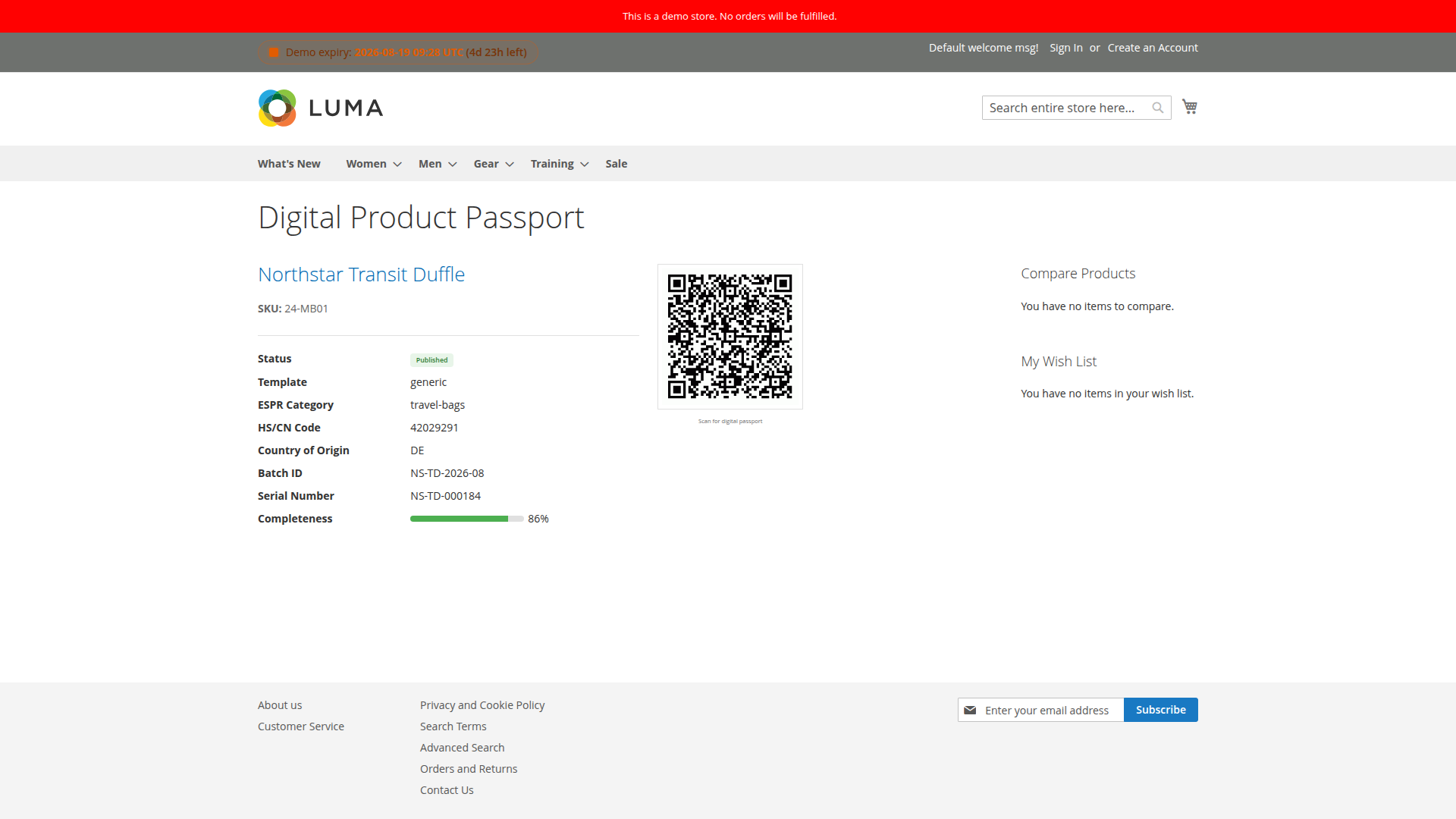 Public Digital Product Passport with identifiers and completeness score