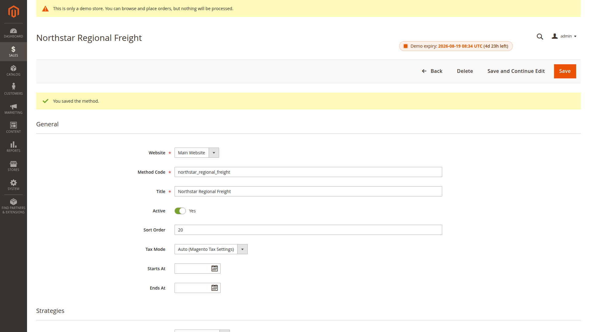 Flex Shipping method settings in Magento Admin