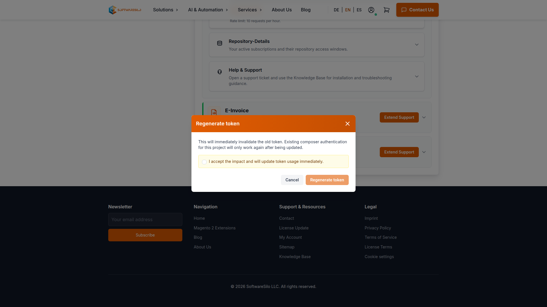 Repository token regeneration confirmation with the action still disabled