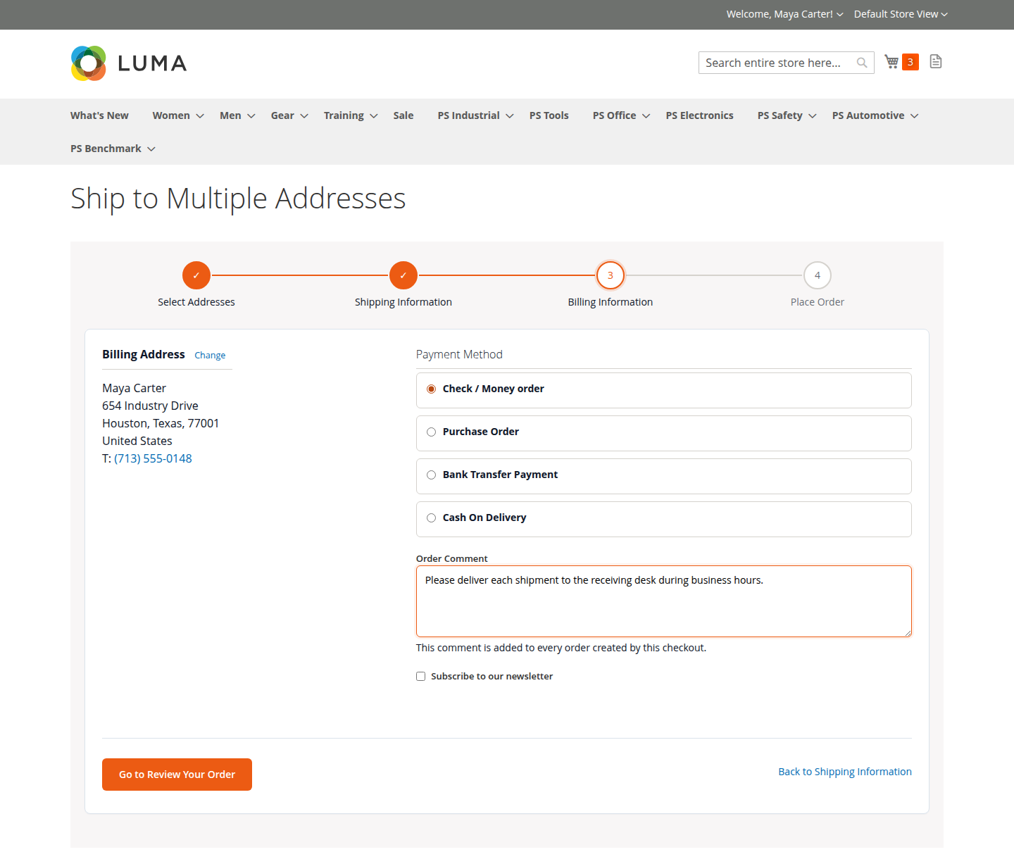 Billing address, payment method and shared checkout extras