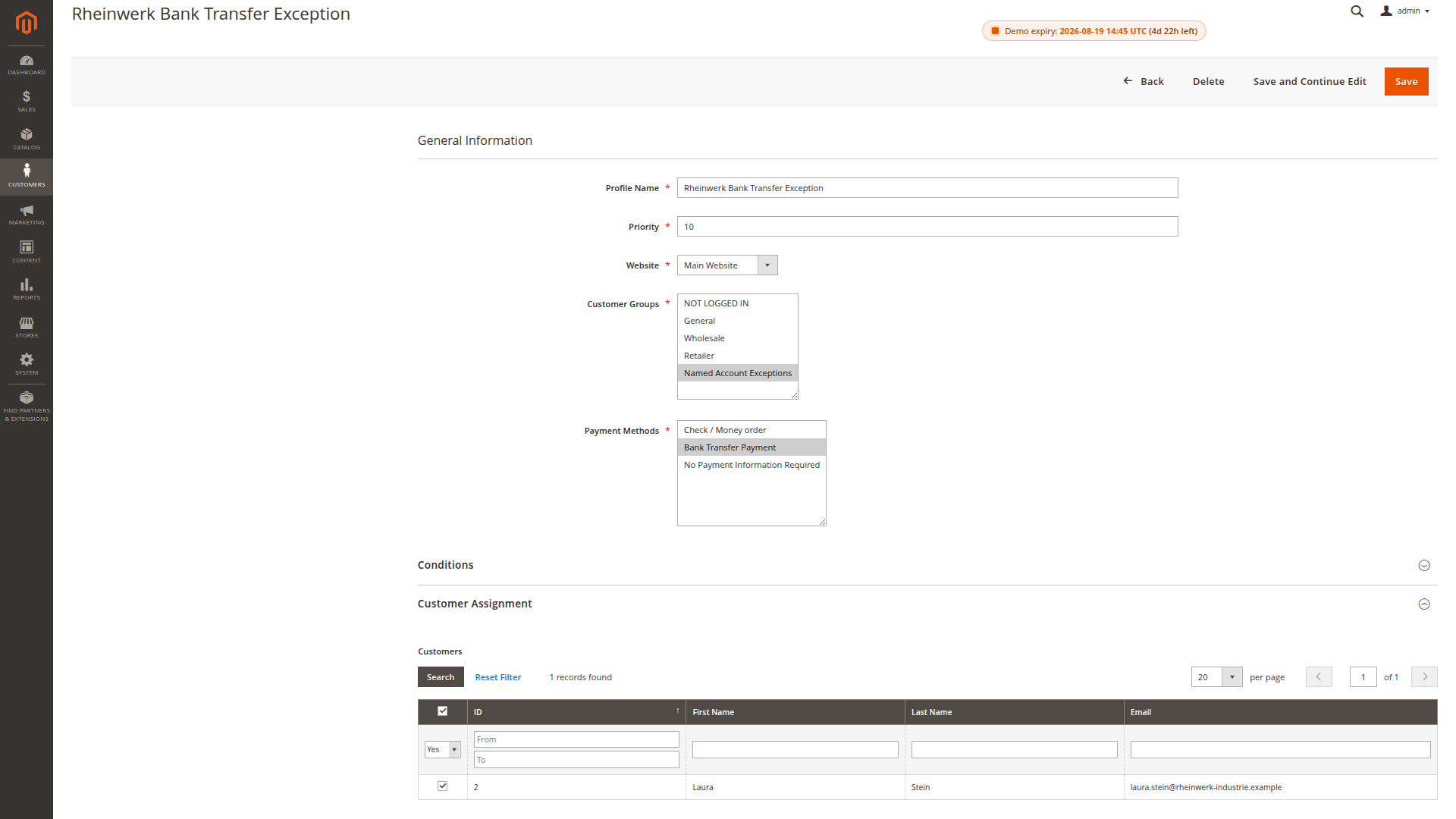 Named-account payment profile assigned directly to Laura Stein