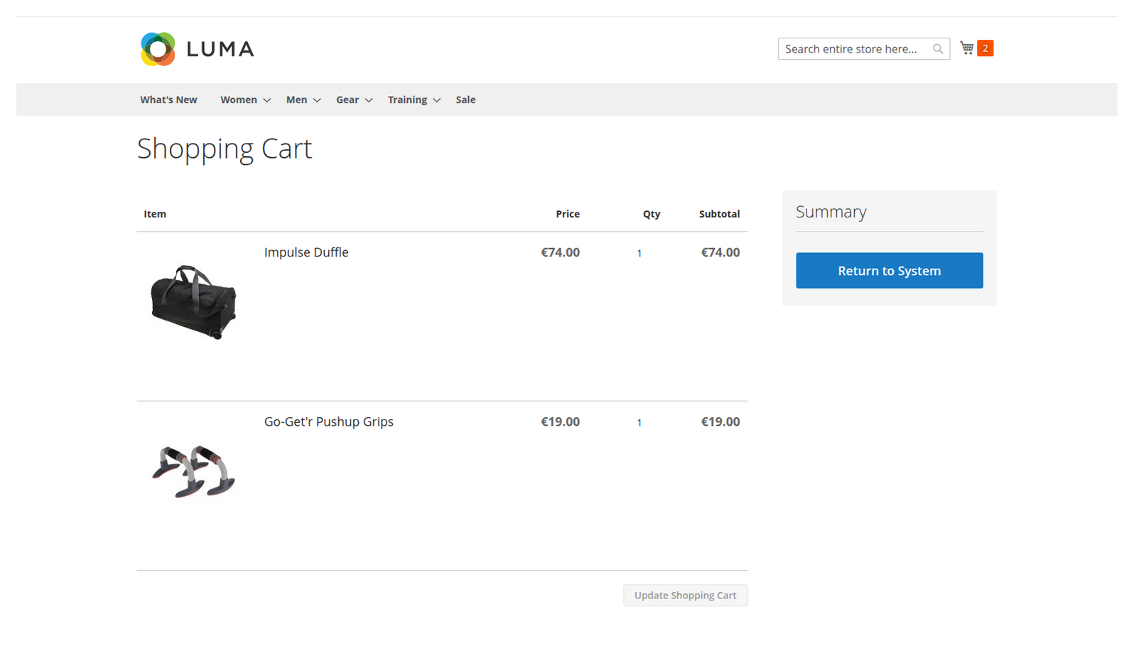 cXML INSPECT cart with read-only lines and Return to System