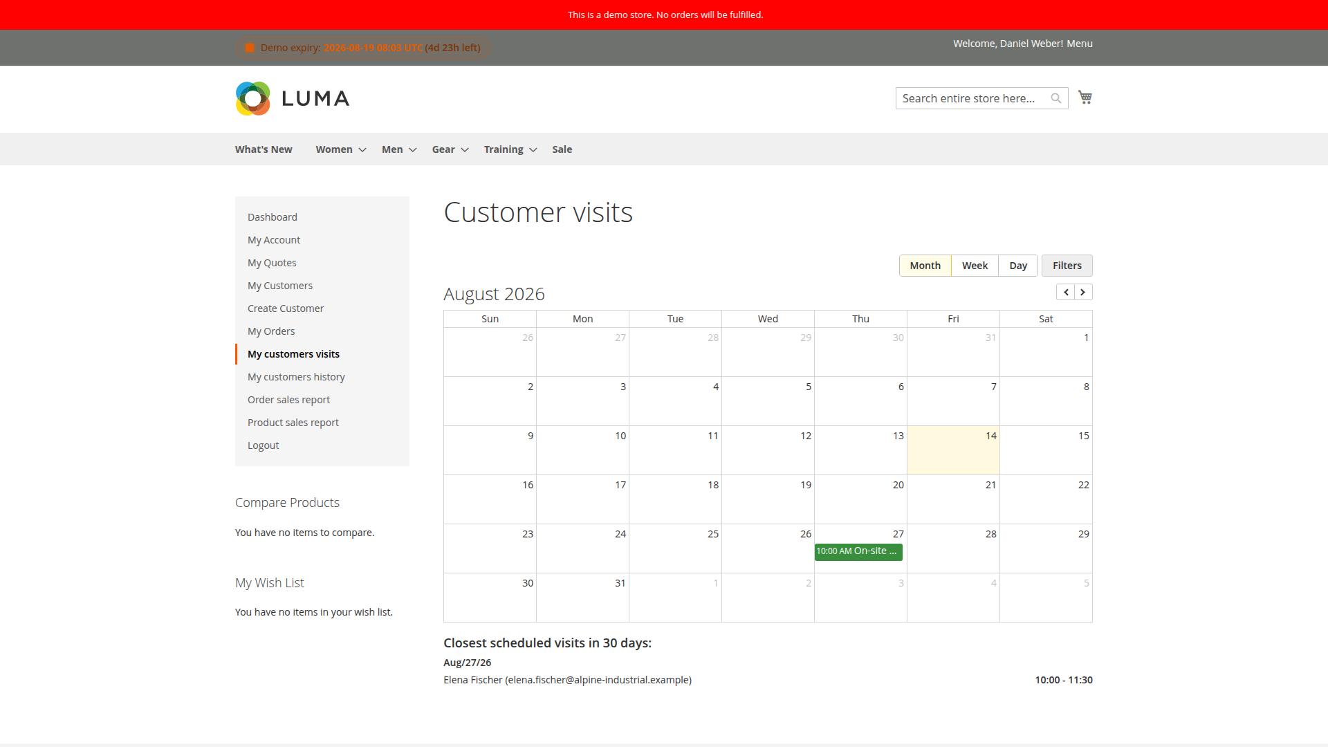 Confirmed onsite visit for Elena Fischer in the Staff calendar